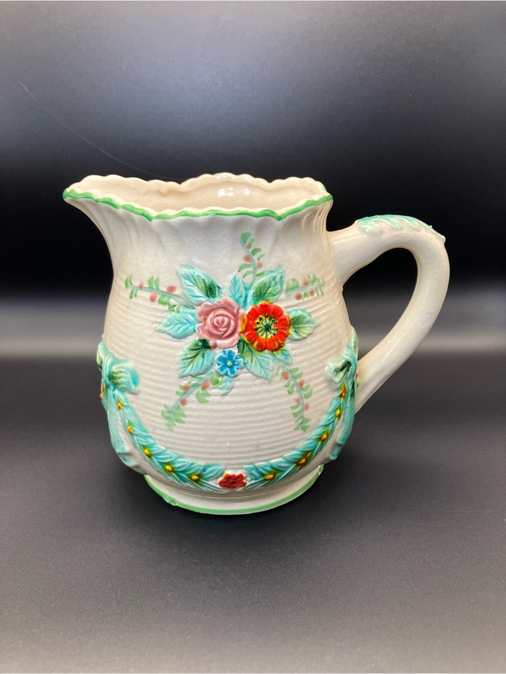 Vintage Majolica style Cottage Core Pitcher